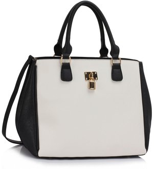 LS00410  - Black / White Padlock Tote Handbag