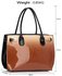LS00245 - Nude Patent Two-Tone Handbag With Buckle Detail