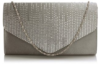LSE0070 (NEW) - Grey Diamante Design Evening Flap Over Party Clutch Bag