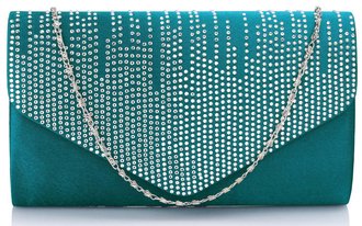 LSE0070 (NEW) - Teal Diamante Design Evening Flap Over Party Clutch Bag