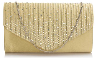 LSE00299 -  Nude Diamante Flap Clutch purse