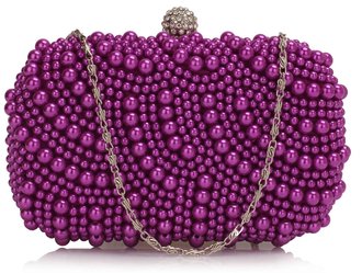 LSE00209 - Wholesale & B2B Purple Beaded Pearl Rhinestone Clutch Bag Supplier & Manufacturer