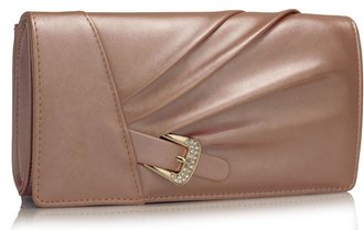 LSE00304 - Champagne Sparkly Crystal Satin Evening Bag