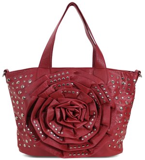LS1156 - Red Flower Tote With Studs Detailing
