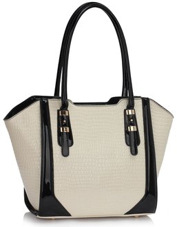 LS00474 - Cream Croc Style Shoulder Bag