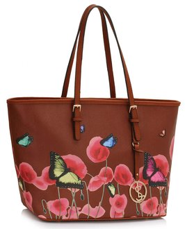 LS00297B - Wholesale & B2B Brown Large Butterfly Print Tote Bag Supplier & Manufacturer