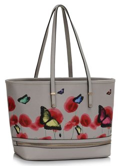 LS00460A - Wholesale & B2B Grey Zip Detail  Butterfly Print Tote Bag Supplier & Manufacturer