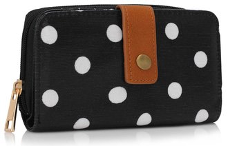LSP1073 - Black - Polka Dots Printed zip purse