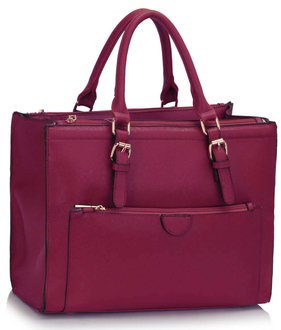 LS00366  - Burgundy Front Pocket Grab Tote Handbag