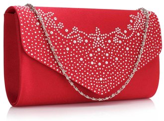 LSE00300 -  Red Diamante Flap Clutch purse