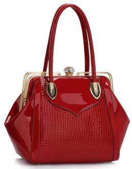 LS00440 - Red Patent Metal Frame Satchel