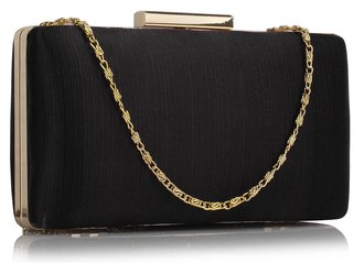 LSE00314 - Black Satin Clutch Evening Bag