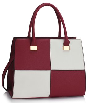 LS00153L - Burgundy/ White Fashion Tote Handbag