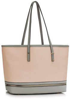 LS00460 - Grey / Nude Zip Detail Large Tote Bag