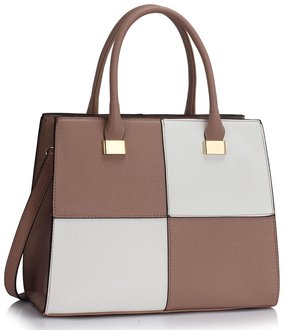 LS00153L - Nude /White Fashion Tote Handbag